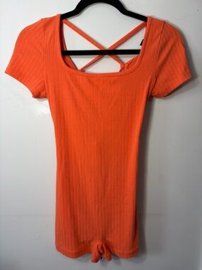 wild fable Orange Ribbed Short Sleeve Mini Dress with Crisscross Back